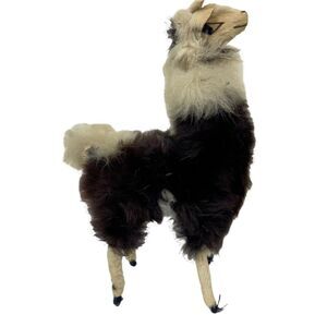 Llama Alpaca Vintage Hand Crafted Brown Cream Hand Stitched Fur Figurine